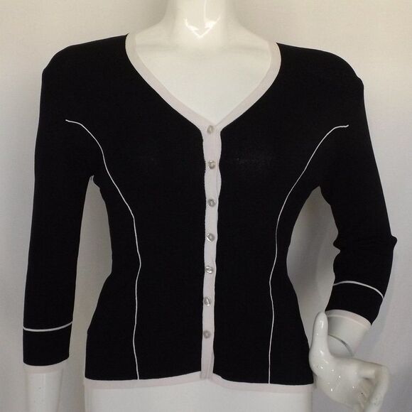 PAPELL STUDIO Sweater, M, Black/White trim, Cardigan/Buttons, 3/4 sleeves - Picture 11 of 11